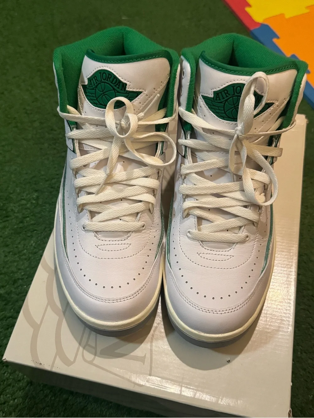Jordan White and Green High-Top Sneakers Excellent Condition